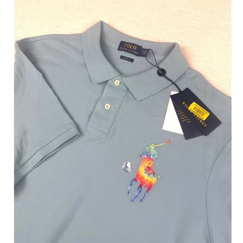 NWT Polo Ralph Lauren Mens XXL Light Blue Tie Dye Big Pony Polo Shirt